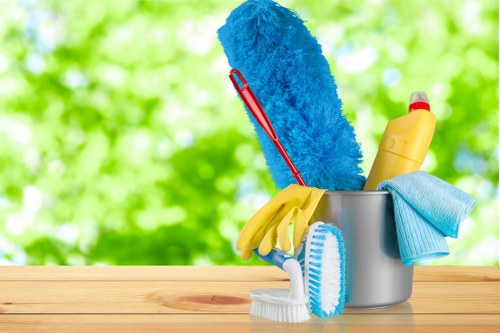 Office cleaners working in a Knightsbridge business reception area